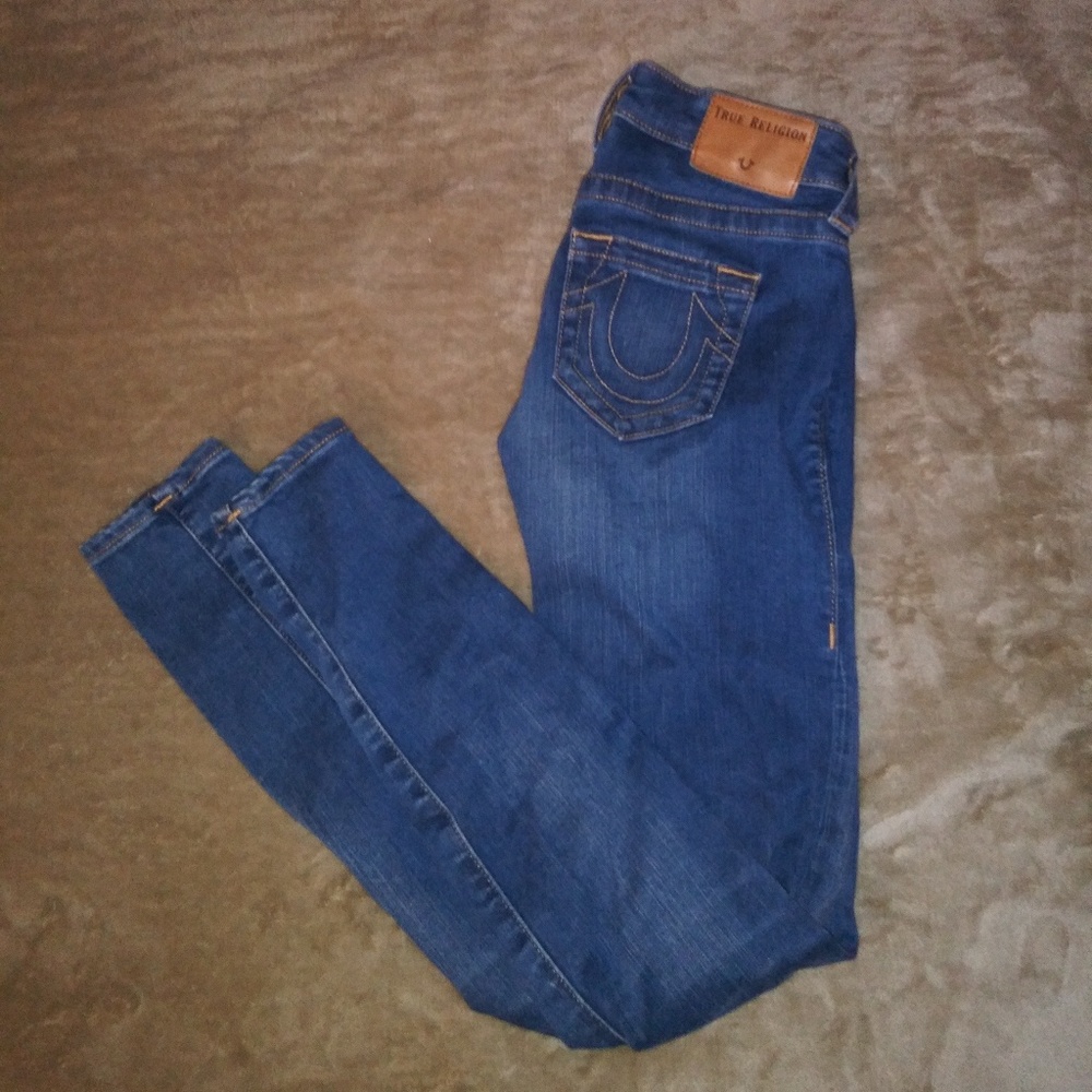 True Religion Midrise Skinny Jeans w/ Calf Cutouts